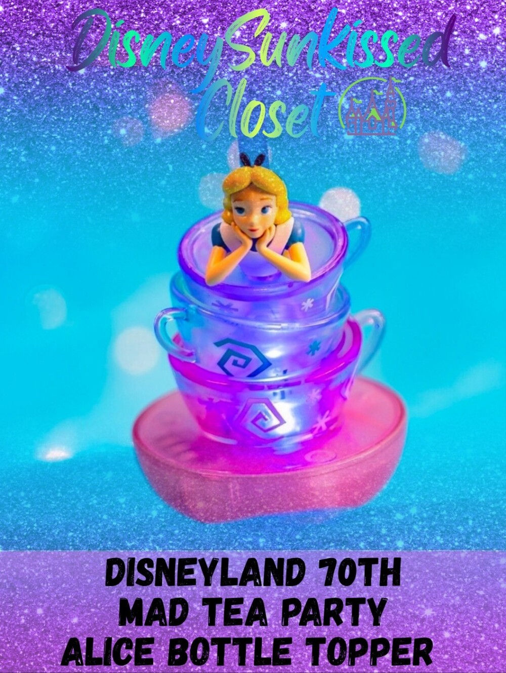 Disneyland 70th Anniversary Merch Alice In Wonderland Tea Cups Bottle Topper